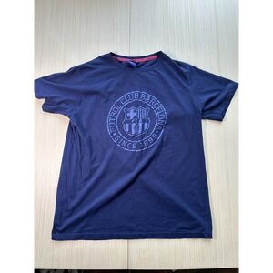 FC Barcelona Football Team Shirt Mens Large Navy Blue Graphic Crew Neck Pullover